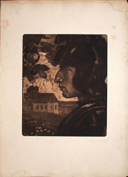 Oskar Graf - Auf der Wacht - 1903 - Radierung mit Aquatinta in Rotbraun