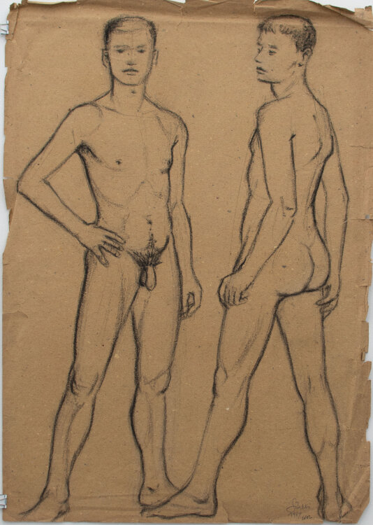 Bernd Sikora - Stehender Männerakt - 1964 - Aquarell über Bleistift