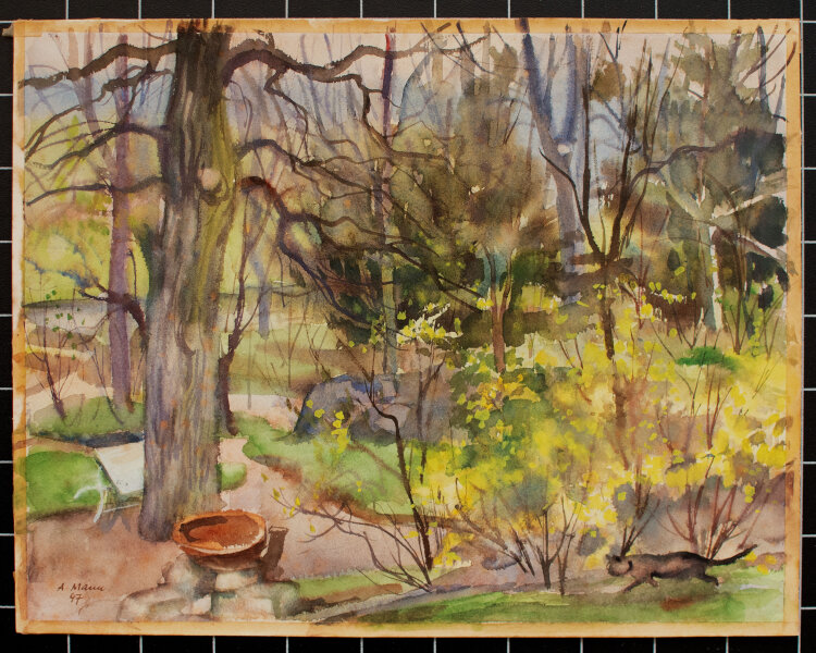 Albert Mann - Park mit Katze - 1947 - Aquarell