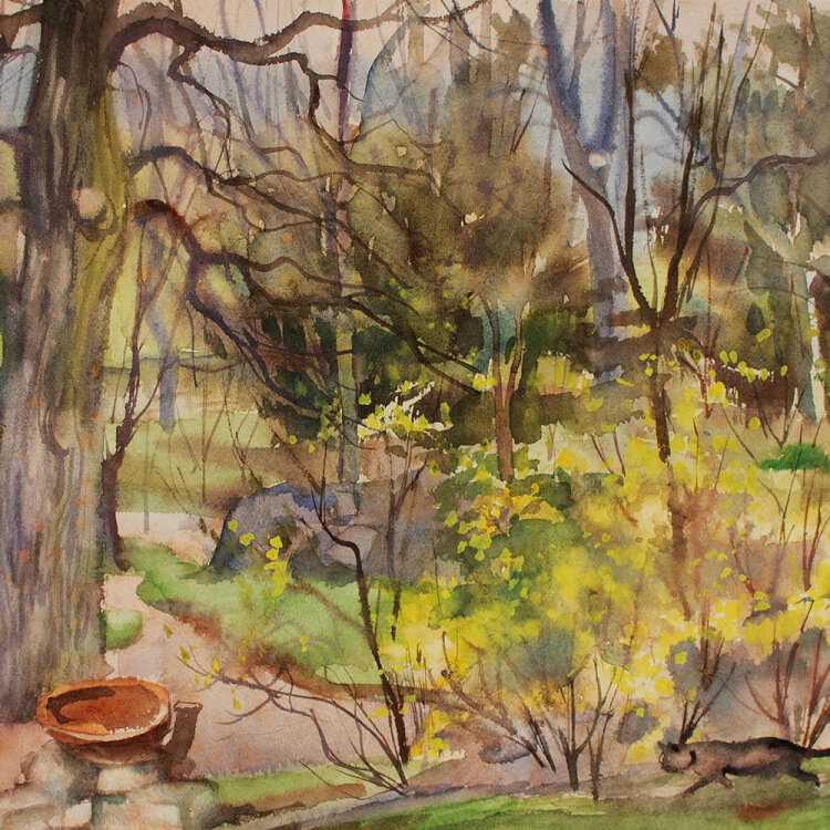 Albert Mann - Park mit Katze - 1947 - Aquarell
