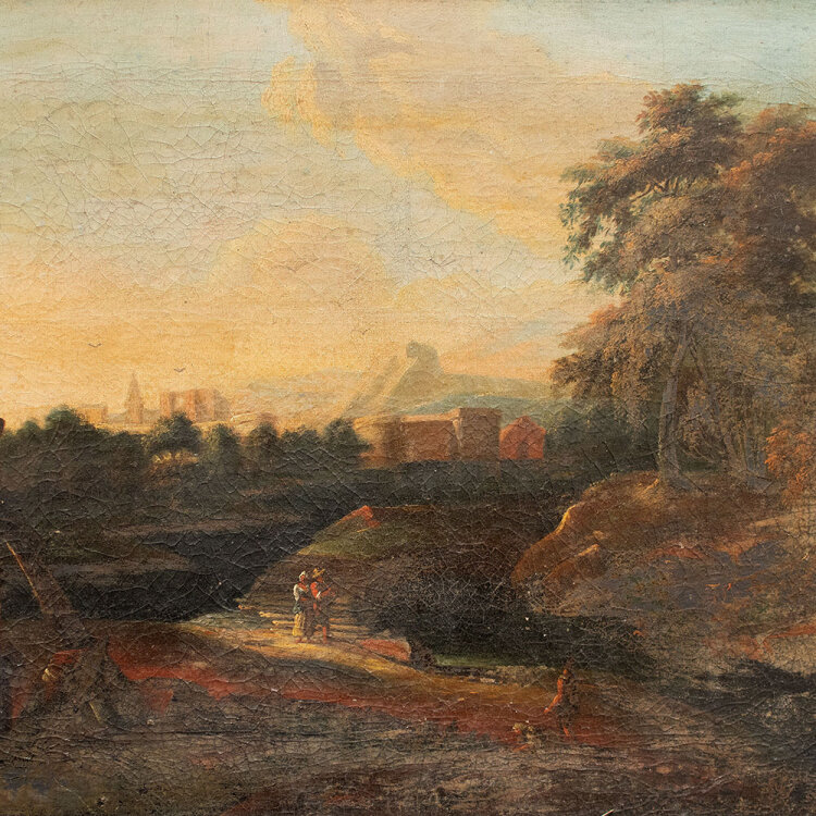 Adolf Friedrich Harper zugeschrieben - Idealisierte italienische Landschaft - 2. Hälfte 18. Jhd. - Ölmalerei