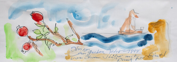 Werner Stötzer - Neujahrsgruß - 1998 - Aquarell und Feder über Bleistift