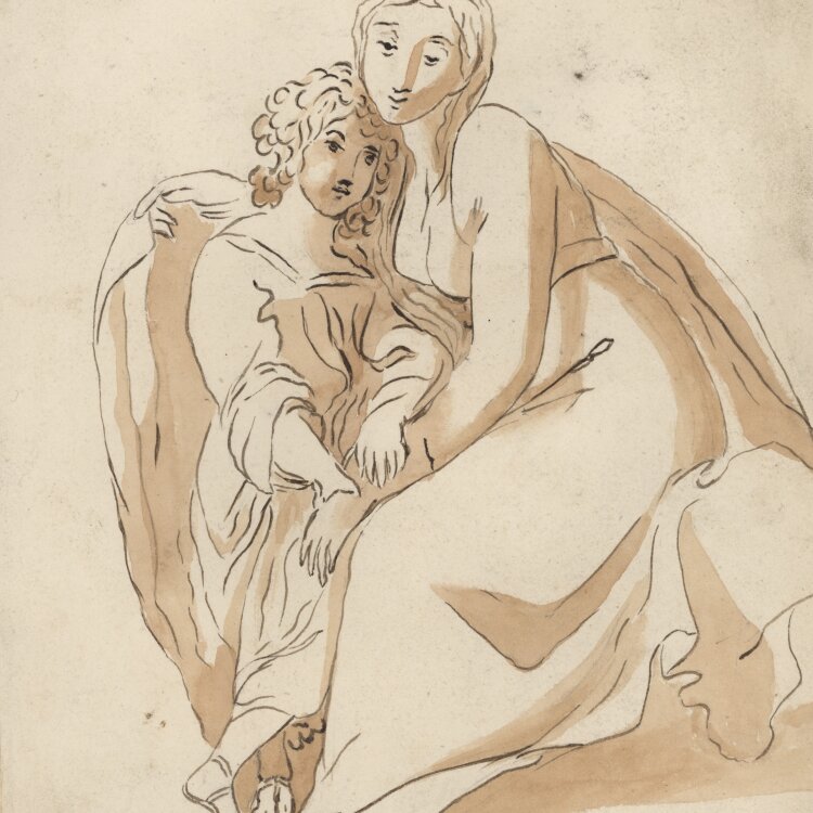 Englischer Zeichner - Frau mit Knabe - 1805 - lavierte...
