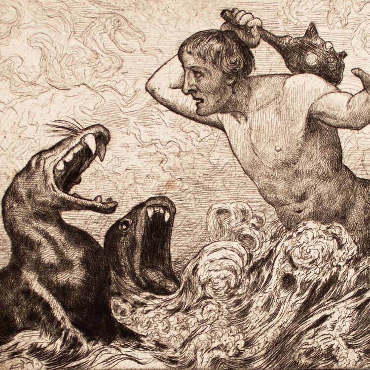 Hans Thoma - Meereskampf - 1915 - Radierung