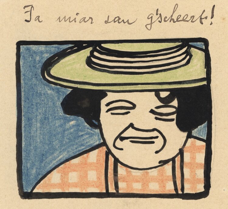 Richard Graef - Karikatur Frauenkopf - 1907 - Buntstift,...