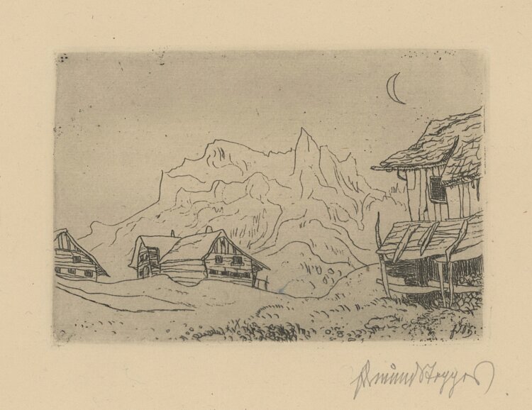 Edmund Steppes - Opus 66 - Berghütten - Um 1912 - Radierung mit Plattenton