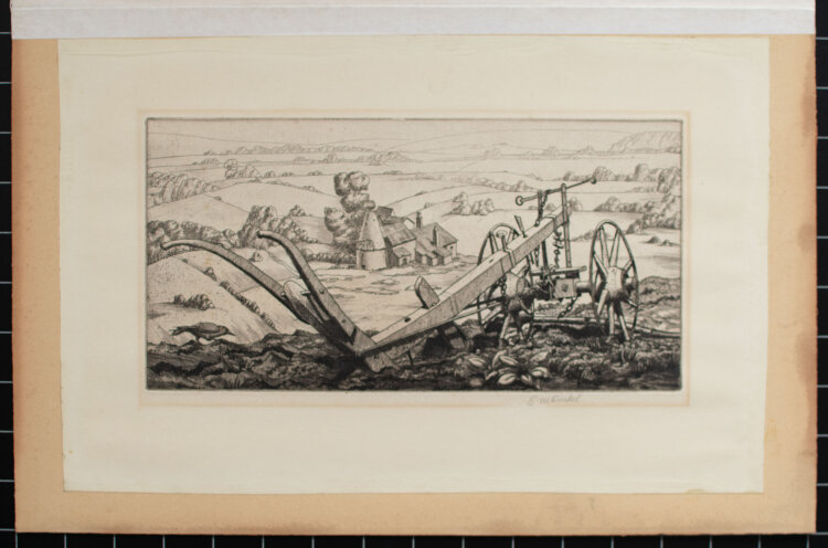 Ernest Michael Dinkel - Pflug in weiter Landschaft - 1920er Jahre - Radierung