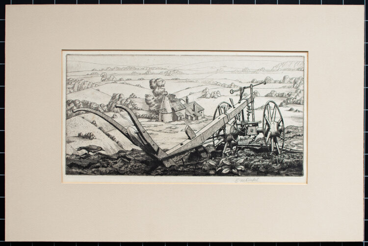 Ernest Michael Dinkel - Pflug in weiter Landschaft - 1920er Jahre - Radierung