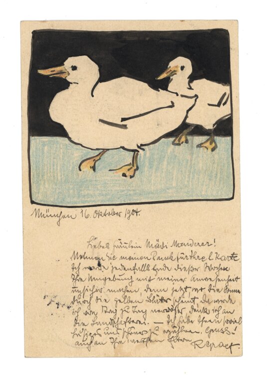 Richard Graef - Illustration Enten - 1904 - Tusche und Buntstift