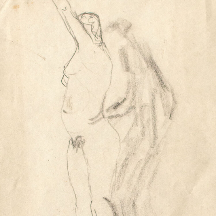Max Schwimmer - Frauenakt gestreckt, Studie - 1935 - Bleistiftzeichnung auf Skizzenpapier