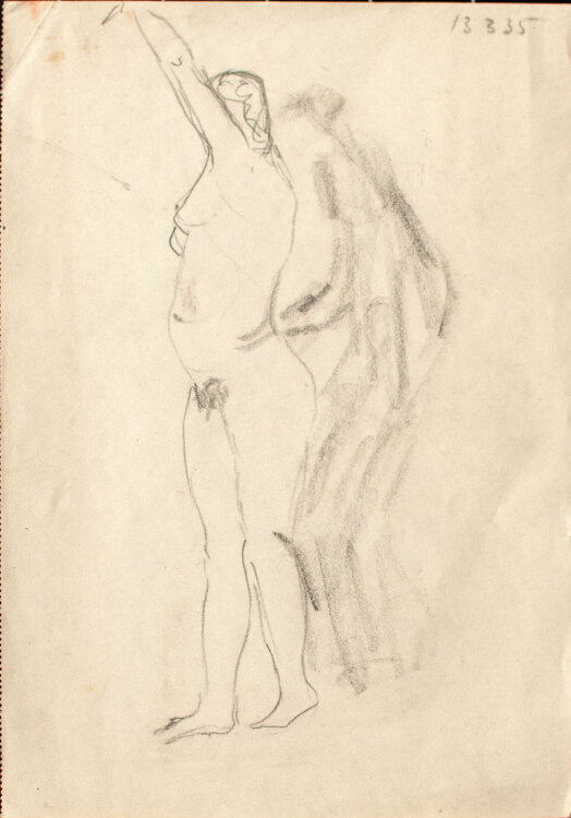 Max Schwimmer - Frauenakt gestreckt, Studie - 1935 - Bleistiftzeichnung auf Skizzenpapier