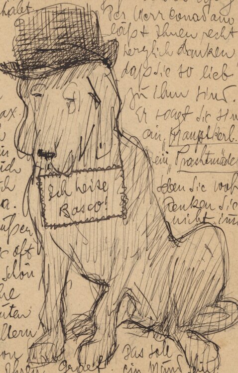 Richard Graef - Hund mit Hut/ ich heiße Basco! - 1906 - Tinte