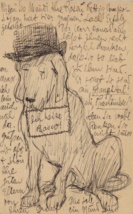 Richard Graef - Hund mit Hut/ ich heiße Basco! - 1906 - Tinte