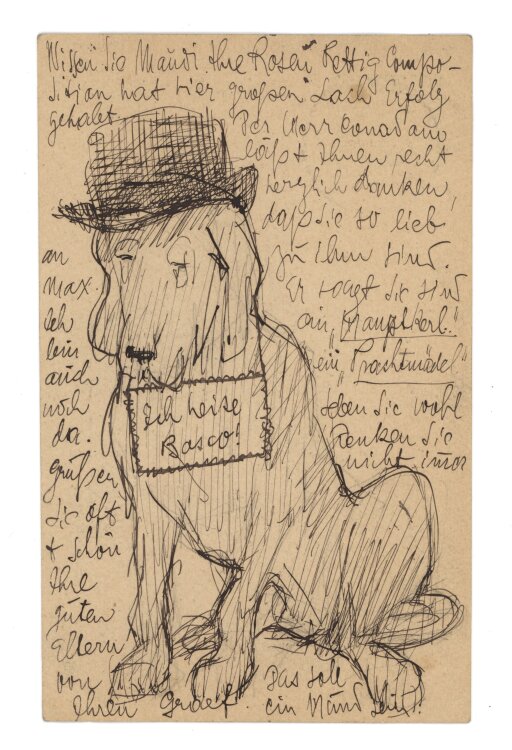 Richard Graef - Hund mit Hut/ ich heiße Basco! - 1906 - Tinte