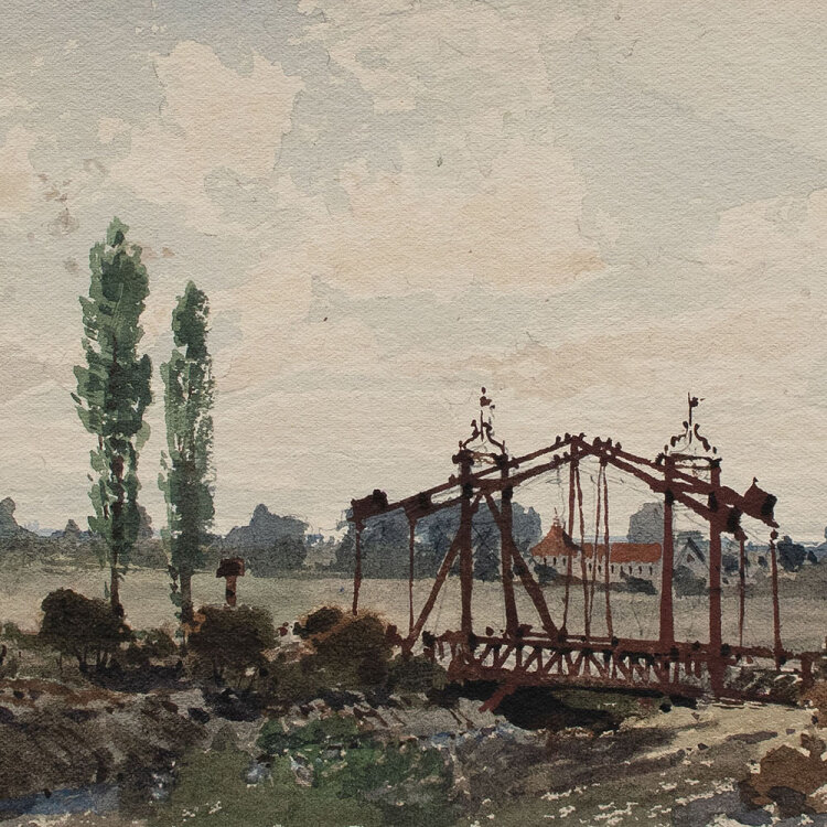 Unbekannt - Kanal mit Brücke - 19. Jhd. - Aquarell