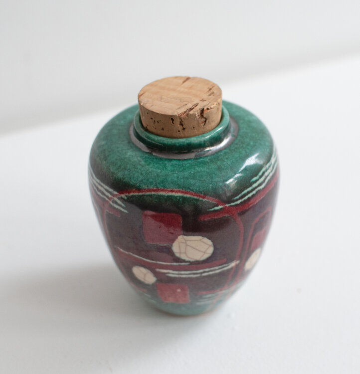 Kunsttöpferei Herberz Dießen - Kleine Flasche mit Korken - 1920er - Keramik, handbemalt