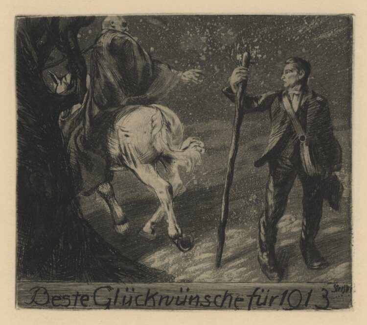 Carl Streller - Beste Glükwünsche - 1912 - Aquatintaradierung