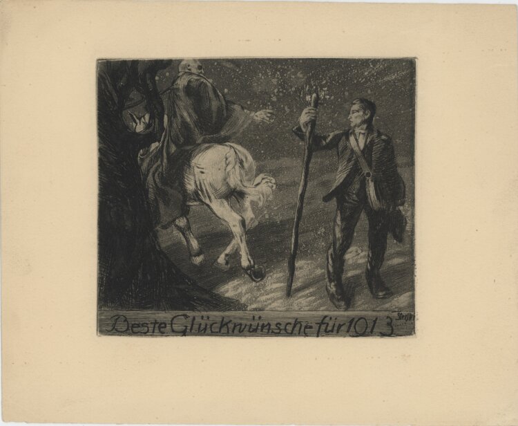 Carl Streller - Beste Glükwünsche - 1912 - Aquatintaradierung