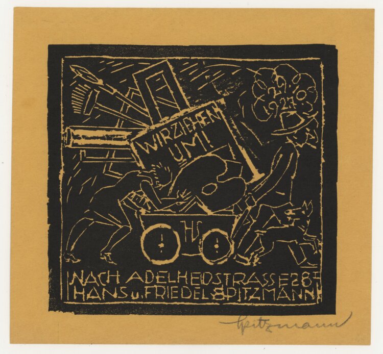 Johannes Spitzmann - Wir ziehen um! - 1927 - Linolschnitt