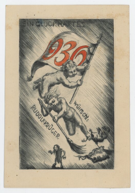 Rudolf Krüger - Ein glückhaftes 1936 - 1935 - Radierung mit Gouache