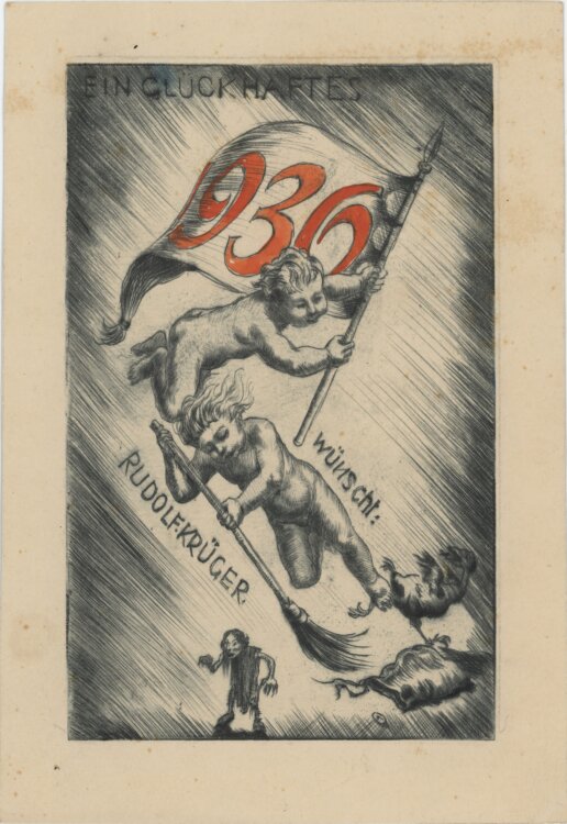 Rudolf Krüger - Ein glückhaftes 1936 - 1935 - Radierung mit Gouache