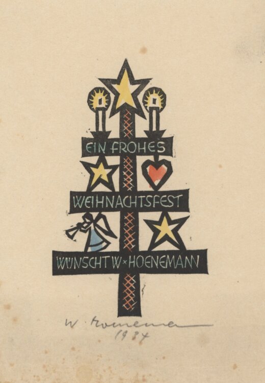 Walter Hoenemann - Ein frohes Weihnachtsfest - 1934 - Kolorierter Holzschnitt