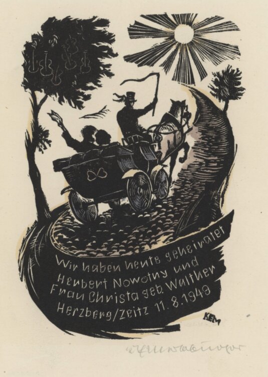 Karl Erich Merseburger - Wir haben heute geheiratet - 1949 - Kolorierter Holzschnitt