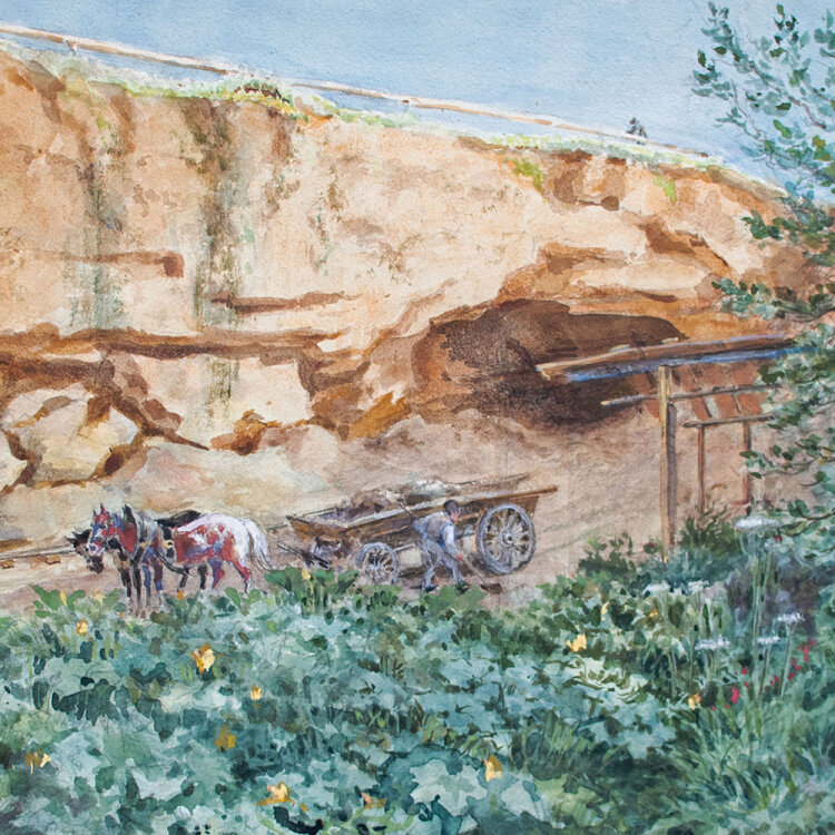 Unbekannt - Landschaft mit Pferdekarren - o.J. - Aquarell...