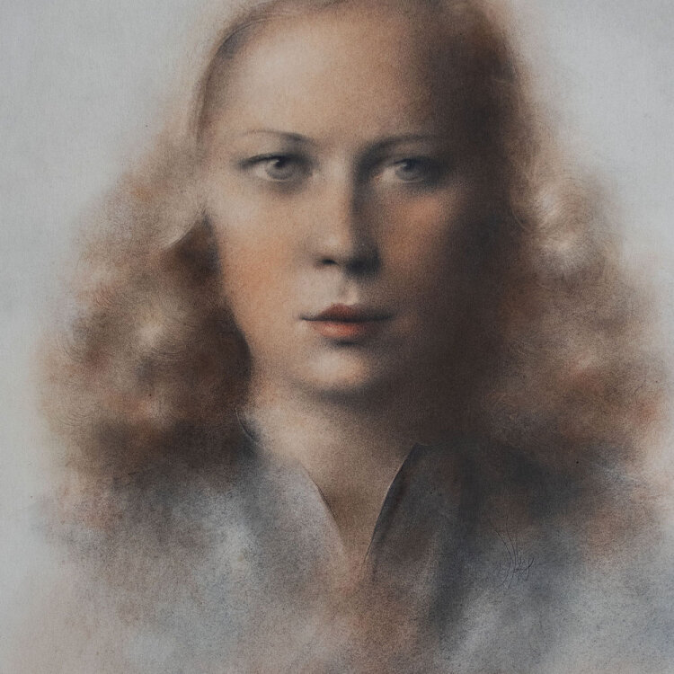 Willi Schmid - Weibliches Bildnis (Frau Barzanella) - 1948 - Pastell über Bleistiftzeichnung