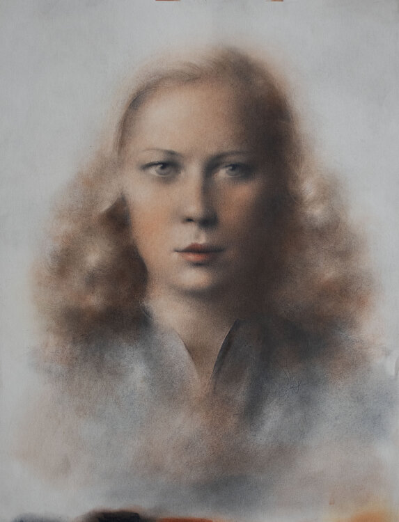 Willi Schmid - Weibliches Bildnis (Frau Barzanella) - 1948 - Pastell über Bleistiftzeichnung