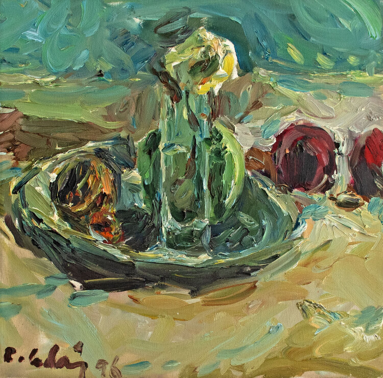 Roland Ladwig - Stillleben mit weißer Rose - 1996 - Ölmalerei