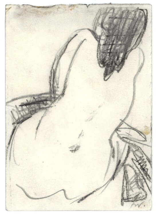 Jürgen Wenzel - Sitzender Rückenakt - 1999 - Kohlestift und Bleistift