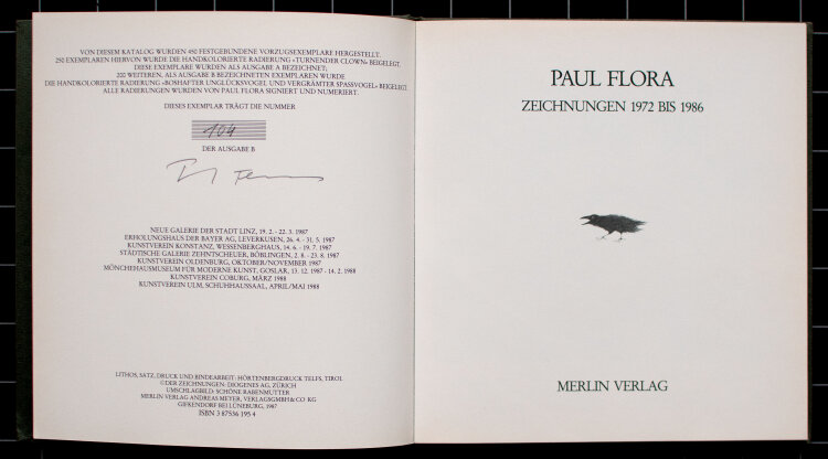 Paul Flora - Boshafter Unglücksvogel - 1987 - Buch mit kolorierter Radierung auf Büttenpapier