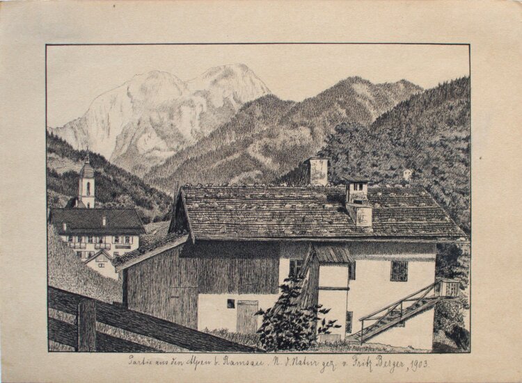 Fritz Berger - Alpen bei Ramsau - 1903 - Tinte