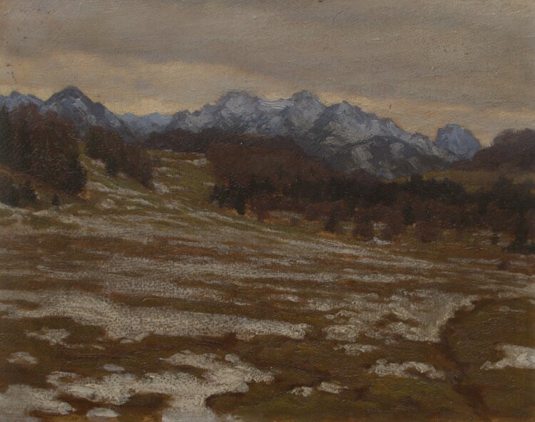 Unbekannt - Berglandschaft mit Schnee - um 1900 - Öl...