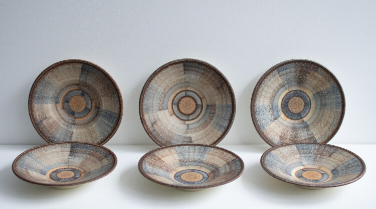 Elsterwerda Keramik - Teller, Set 6-teilig - um 1930 - Keramik, handbemalt