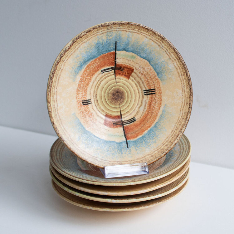 Elsterwerda Keramik - Teller, Set 5-teilig - um 1930 - Keramik, handbemalt