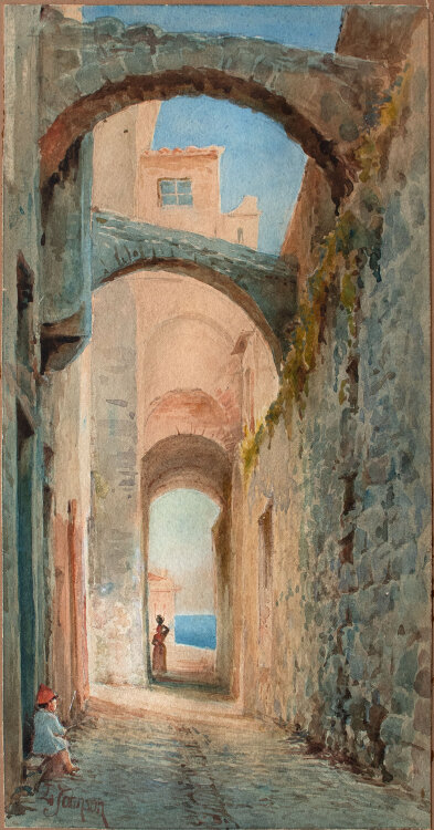 L. Johnson - In the Old Town Bordighera - Ende 19. Jhd. - Aquarell