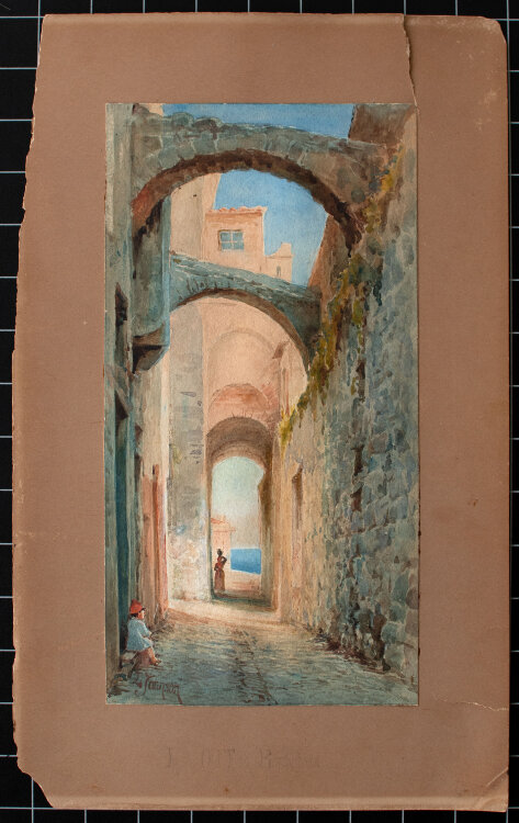 L. Johnson - In the Old Town Bordighera - Ende 19. Jhd. - Aquarell