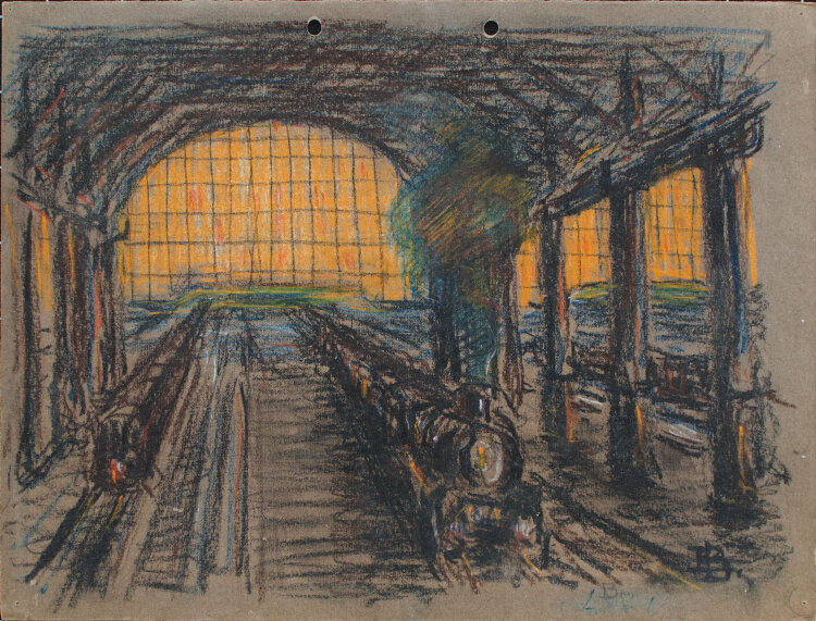 Monogrammist LB - Bahnhofshalle - Ende 19. Jhd. - Pastell