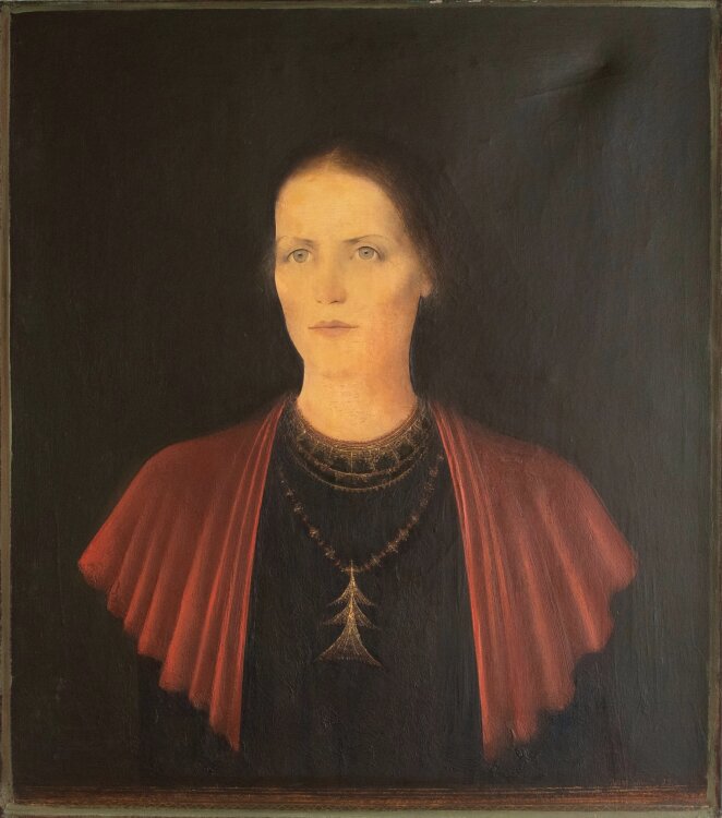 Willi Schmid - Frauenporträt mit rotem Schultertuch - 1933 - Öl auf Leinwand