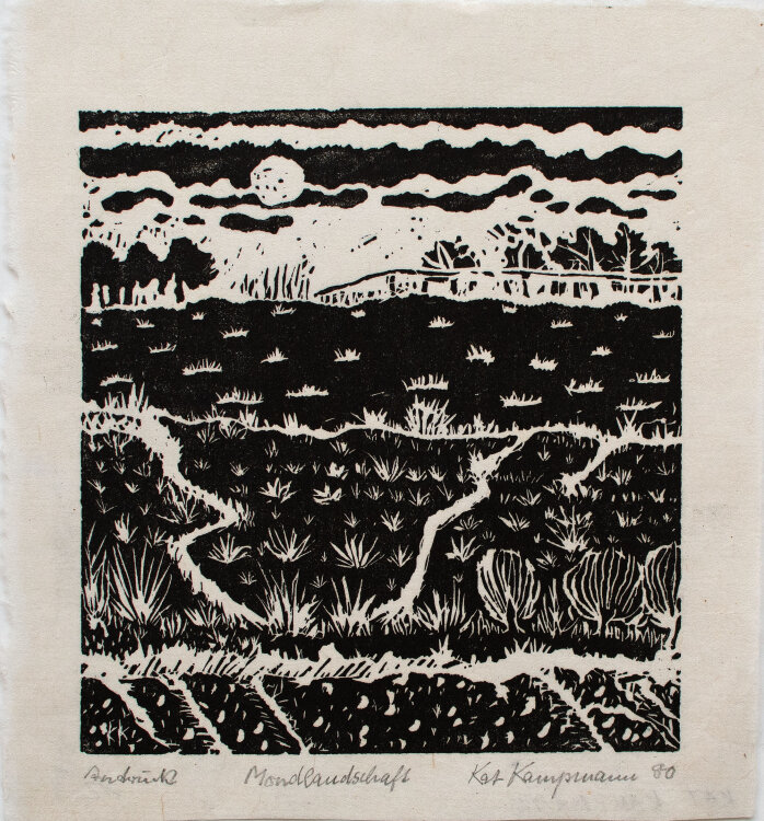 Kat Kampmann - Mondlandschaft - 1980 - Holzschnitt