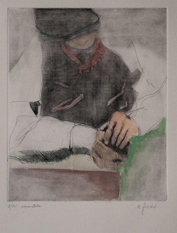 Bruno Freddi - Südtiroler in Tracht - 1980er - Aquarellierte Radierung