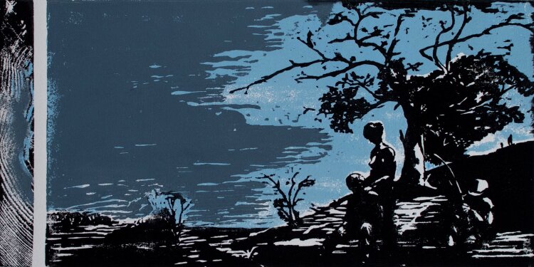 Luise Dewerny - Blaue Landschaft mit Rastenden - o. J. -...