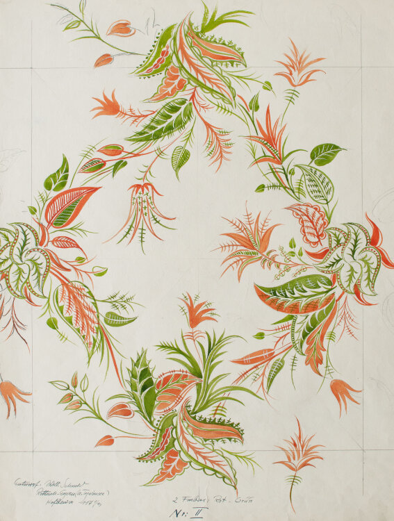 Willi Schmid - Ornament- bzw. Tapeten-/Textilentwurf - Um 1914 - Aquarell
