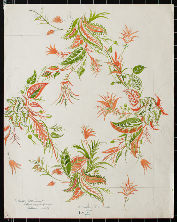 Willi Schmid - Ornament- bzw. Tapeten-/Textilentwurf - Um 1914 - Aquarell