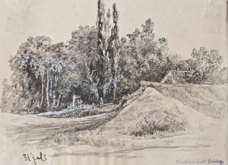 Emil Zeising - Kleine Landschaft mit Haus - o.J. - Bleistift