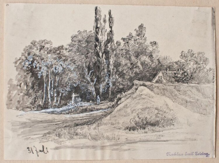 Emil Zeising - Kleine Landschaft mit Haus - o.J. - Bleistift