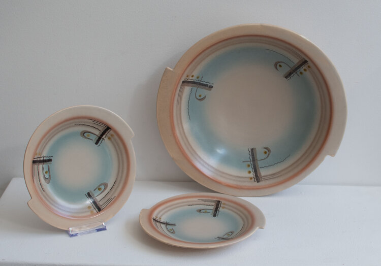 SS Meissen Keramik - Set, Schale und 2 Teller - 1930 - handbemalte Keramik