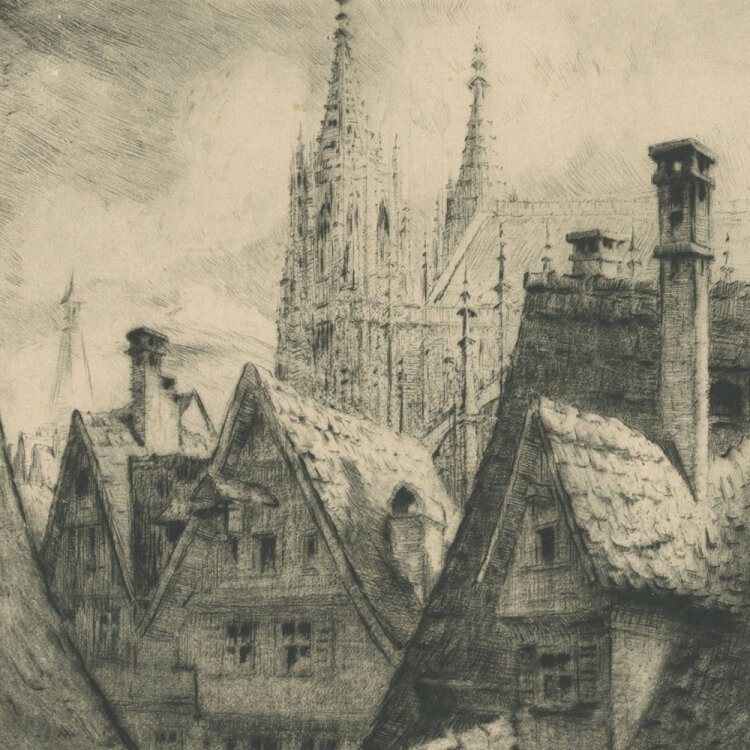 Ernst Zipperer - Alte Dächer und Giebel - 20. Jhd. - Radierung